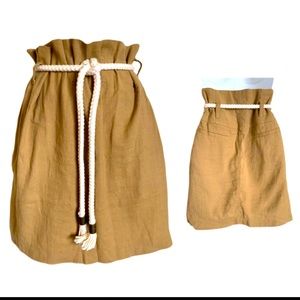 See By Chloe Linen Cotton Blend Khaki Mini Skirt Rope Belt Sz 4